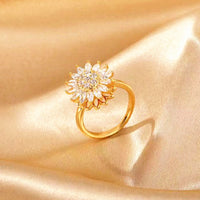 Rotating SUNFLOWER Full Diamond Sunflower Ring - Fun Gifts & More