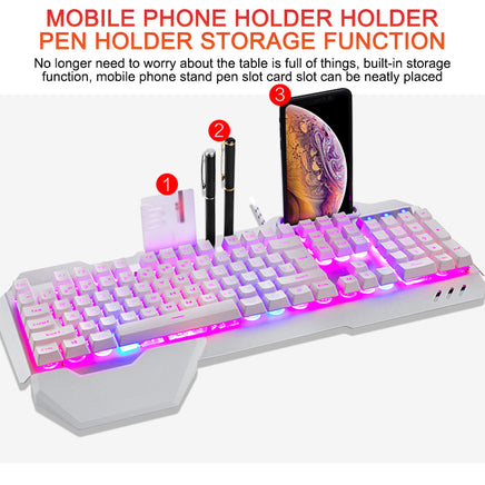 ErgonomicWired Gaming Keyboard with RGB Backlight Phone Holder - Fun Gifts & More