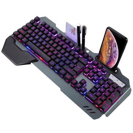 ErgonomicWired Gaming Keyboard with RGB Backlight Phone Holder - Fun Gifts & More