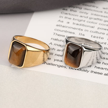 Titanium Tiger Ring Simple Style Stainless Steel Tiger Eye Stone Jewelry - Fun Gifts & More