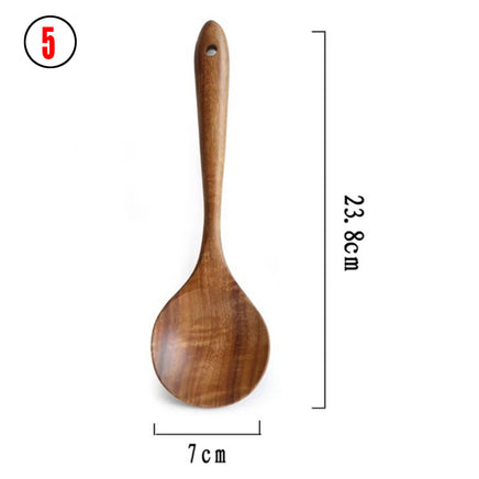 Thailand Teak Natural Wood Tableware Spoon Ladle Turner Long Rice Colander Soup Skimmer Cooking Spoons Scoop Kitchen Tool Set - Fun Gifts & More