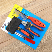 Dog Grooming Four-piece Comb Brush Nail Scissors File Cleaning Kit - Fun Gifts & More