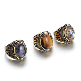 Stainless Steel Tiger Eye Gem Flame Ring - Fun Gifts & More