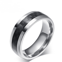 Black Carbon Fiber Inlay Wedding Band Ring Stainless Steel - Fun Gifts & More