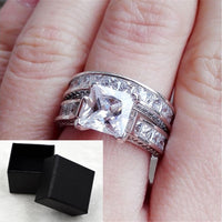 New Style Charm Couple Rings His Her Silver Color Princess Cut CZ Anniversary Promise Wedding Engagement Ring Sets - Fun Gifts & More