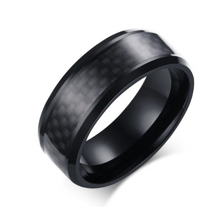 Black Carbon Fiber Inlay Wedding Band Ring Stainless Steel - Fun Gifts & More