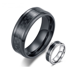 Black Carbon Fiber Inlay Wedding Band Ring Stainless Steel - Fun Gifts & More