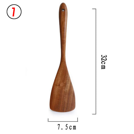 Thailand Teak Natural Wood Tableware Spoon Ladle Turner Long Rice Colander Soup Skimmer Cooking Spoons Scoop Kitchen Tool Set - Fun Gifts & More