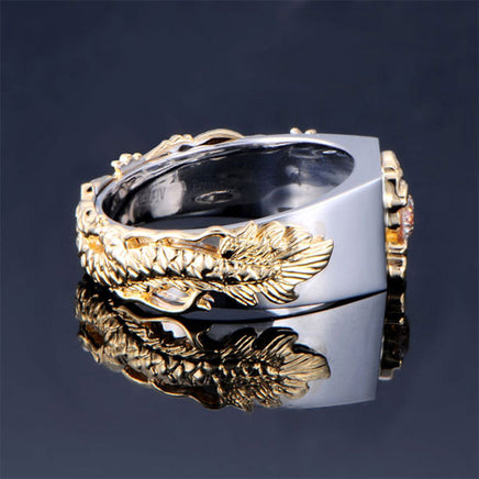 New Men's Domineering Dragon Pattern Two-color Zircon Rhinestone Ring Fashion Punk Hip Hop - Fun Gifts & More