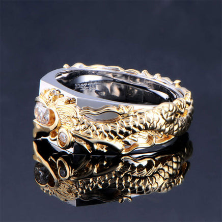 New Men's Domineering Dragon Pattern Two-color Zircon Rhinestone Ring Fashion Punk Hip Hop - Fun Gifts & More