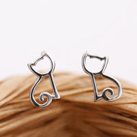 Cute wild 925 sterling silver (cartoon hollow asymmetrical cat earrings) Japanese and Korean simple earrings - Fun Gifts & More