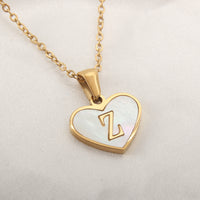 26 Letter Heart-shaped Necklace White Shell Love Clavicle Chain Fashion Personalized Necklace For Women Jewelry Valentine's Day - Fun Gifts & More