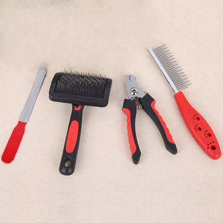 Dog Grooming Four-piece Comb Brush Nail Scissors File Cleaning Kit - Fun Gifts & More