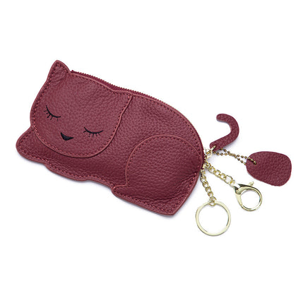 Cat Ultra-thin Coin Purse Genuine Leather Internet Celebrity Key Bag - Fun Gifts & More