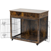 Dog Crate Furniture, Wooden Dog Crate End Table, 38.4 Inch Dog Kennel With 2 Drawers Storage, Heavy Duty Dog Crate, Decorative Pet Crate Dog Cage For Large Indoor Use