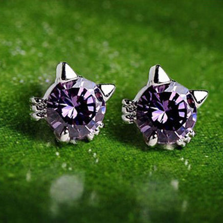 Cat Face S9265 Sterling Silver Stud Earrings - Fun Gifts & More