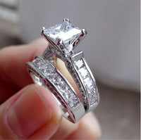 New Style Charm Couple Rings His Her Silver Color Princess Cut CZ Anniversary Promise Wedding Engagement Ring Sets - Fun Gifts & More