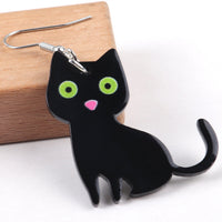 Halloween Cute Black And White Cat Cute Pet And Animal Earrings Personality Style Acrylic Printed Earrings