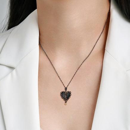 Sewn Heart Necklace Hollow Zirconium Inlaid Black Gold Niche Design S925 Sterling Silver Pendant - Fun Gifts & More