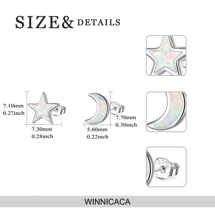 Star Moon Earrings 925 Sterling Silver Celestial Asymmetrical Earrings - Fun Gifts & More