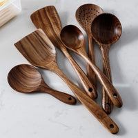 Thailand Teak Natural Wood Tableware Spoon Ladle Turner Long Rice Colander Soup Skimmer Cooking Spoons Scoop Kitchen Tool Set - Fun Gifts & More