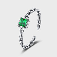 S925 Sterling Silver Emerald Zircon Chain Ring - Fun Gifts & More