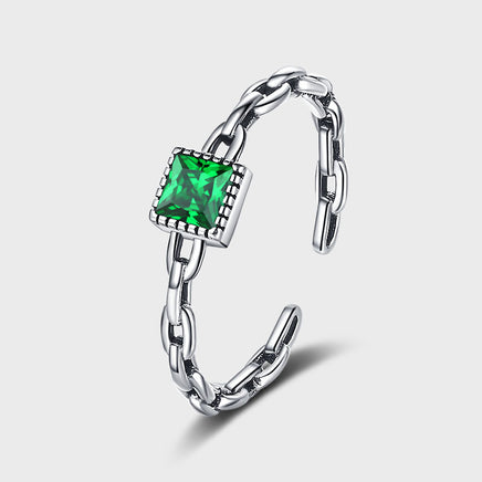 S925 Sterling Silver Emerald Zircon Chain Ring - Fun Gifts & More