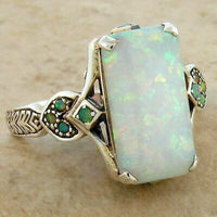 New Product Square White Opal Antique Silver Ring - Fun Gifts & More