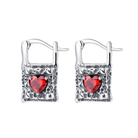 Sterling Silver Earrings Vintage Silver Lock Earrings Inlaid With Heart-shaped Zircon S925 Silver - Fun Gifts & More