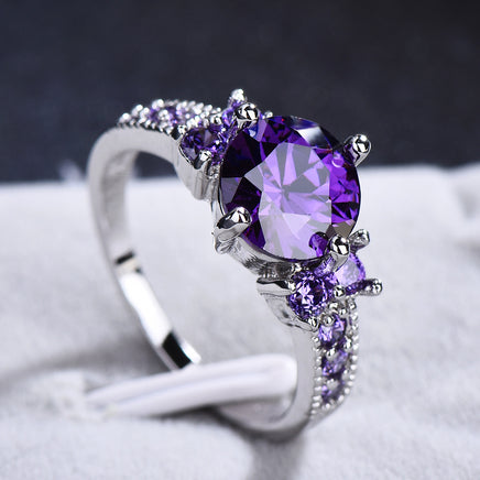 Ring Retro Female Japanese And Korean Purple Zircon Ring Diamond Ring - Fun Gifts & More