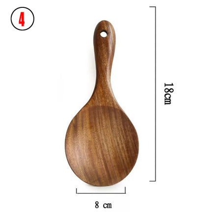 Thailand Teak Natural Wood Tableware Spoon Ladle Turner Long Rice Colander Soup Skimmer Cooking Spoons Scoop Kitchen Tool Set - Fun Gifts & More