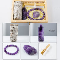 Natural Crystal Amethyst Wooden Box Set Gift Box - Fun Gifts & More