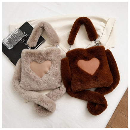 Heart Plush Fluffy Shoulder Bag Purse - Fun Gifts & More