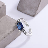 S925 Sterling Silver Treasure Square Blue Zirconium Ring Small Design Treasure - Fun Gifts & More