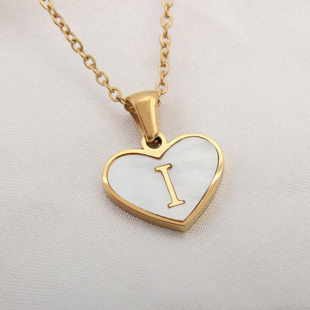 26 Letter Heart-shaped Necklace White Shell Love Clavicle Chain Fashion Personalized Necklace For Women Jewelry Valentine's Day - Fun Gifts & More