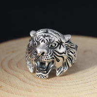 Chiba Personality Retro Thai Silver Men's Tiger Head Ring - Fun Gifts & More