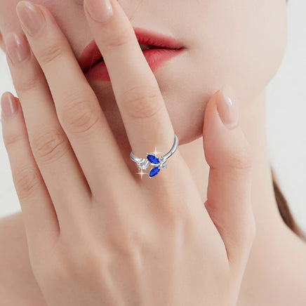 925 Sterling Silver Butterfly Ring with Sapphire Blue Crystal - Fun Gifts & More