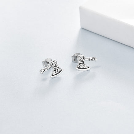 Sterling Silver Viking Axe Stud Earrings - Fun Gifts & More