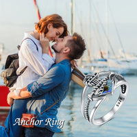 Anchor Rings Sterling Silver Nautical Blue Anchor Finger Ring - Fun Gifts & More