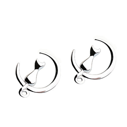 Moon Cat Sterling Silver Earrings Female - Fun Gifts & More