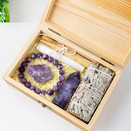 Natural Crystal Amethyst Wooden Box Set Gift Box - Fun Gifts & More