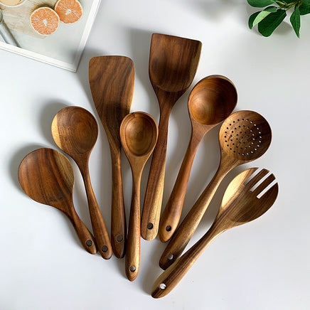 Thailand Teak Natural Wood Tableware Spoon Ladle Turner Long Rice Colander Soup Skimmer Cooking Spoons Scoop Kitchen Tool Set - Fun Gifts & More