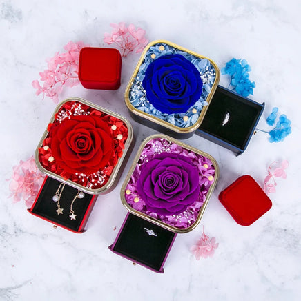 Valentines Day Rose Flower Drawer Jewelry Box Earrings Ring Necklace Storage Valentine's Day Gift Box Romantic Jewelry Packaging Box - Fun Gifts & More