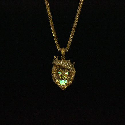 Europe and the United States selling diamond crown lion hip-hop luminous necklaces men Unisex gold-plated hiphop luminous Pendant - Fun Gifts & More