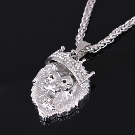 Europe and the United States selling diamond crown lion hip-hop luminous necklaces men Unisex gold-plated hiphop luminous Pendant - Fun Gifts & More