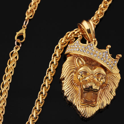 Europe and the United States selling diamond crown lion hip-hop luminous necklaces men Unisex gold-plated hiphop luminous Pendant - Fun Gifts & More