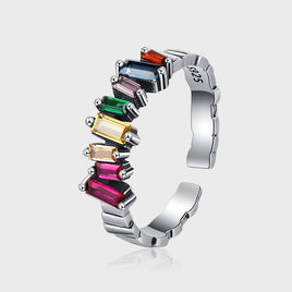 S925 Sterling Silver Colorful Ladder Zircon Ring Women's Irregular Inlay Women's - Fun Gifts & More