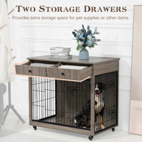 Dog Crate Furniture, Wooden Dog Crate End Table, 38.4 Inch Dog Kennel With 2 Drawers Storage, Heavy Duty Dog Crate, Decorative Pet Crate Dog Cage For Large Indoor Use