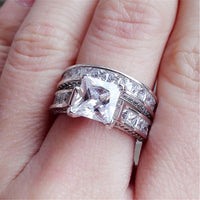 New Style Charm Couple Rings His Her Silver Color Princess Cut CZ Anniversary Promise Wedding Engagement Ring Sets - Fun Gifts & More