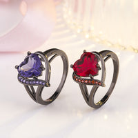 Love Heart-shaped Black Gold Plated Color Large Zircon Heart-shaped Ring - Fun Gifts & More